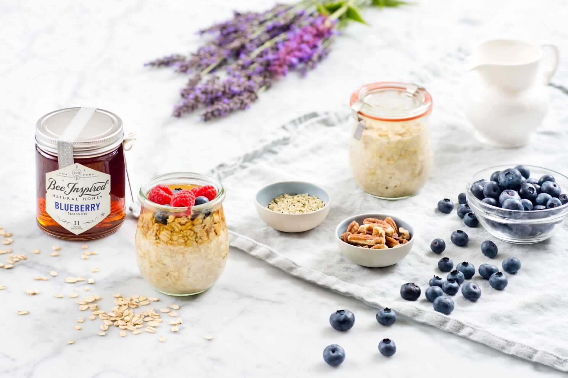 Bee Inspired Blueberry honey with overnight oats