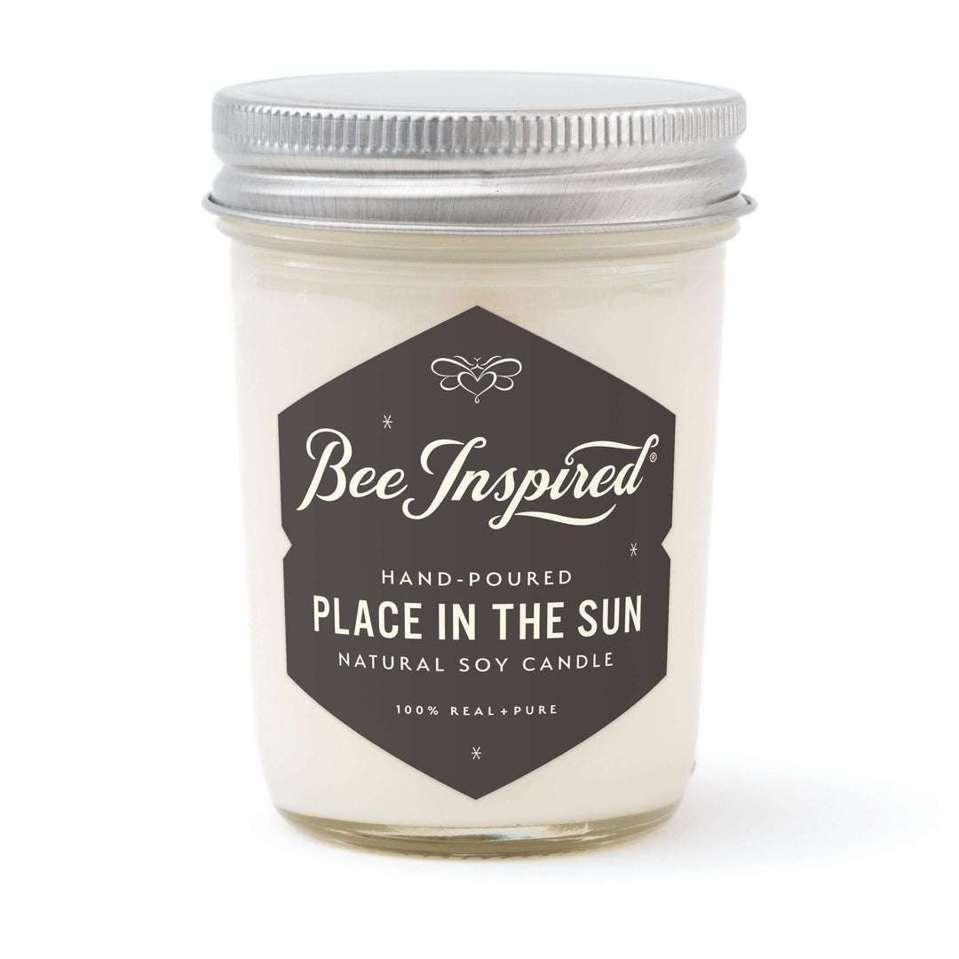 Place in the Sun jelly jar candle against white