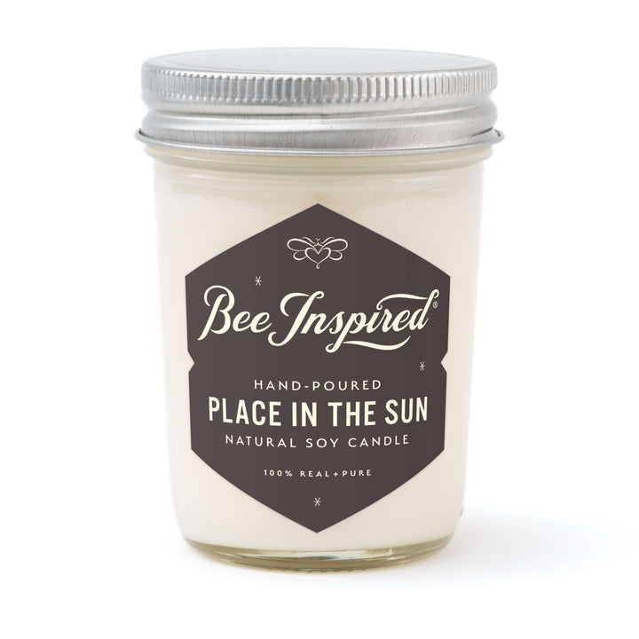 Place in the Sun jelly jar candle against white