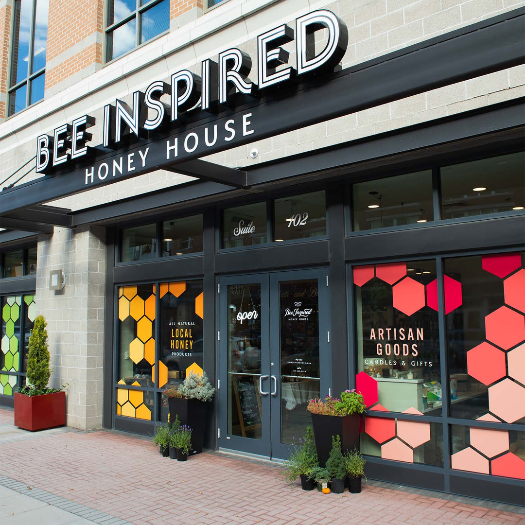 outdoor entrance of Bee Inspired retail store in Owings Mills