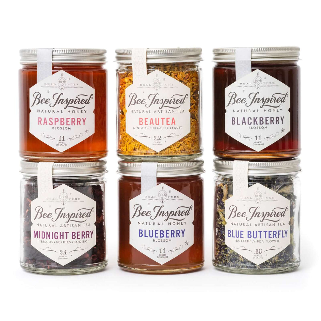 Berry Delicious honey and tea trios on white