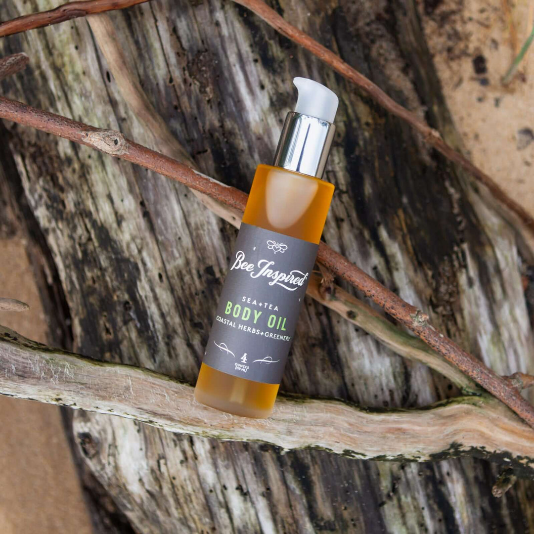 Sea+Tea body oil on driftwood