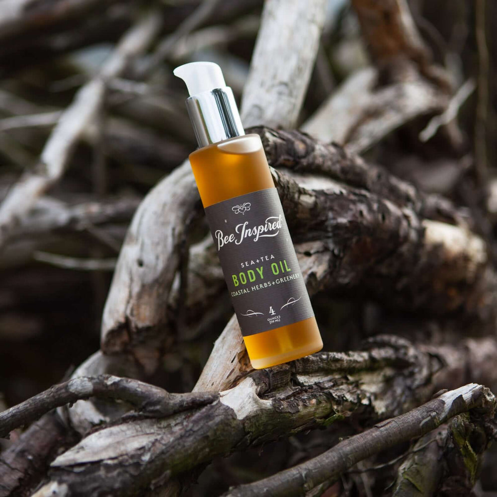 Sea+Tea body oil on driftwood