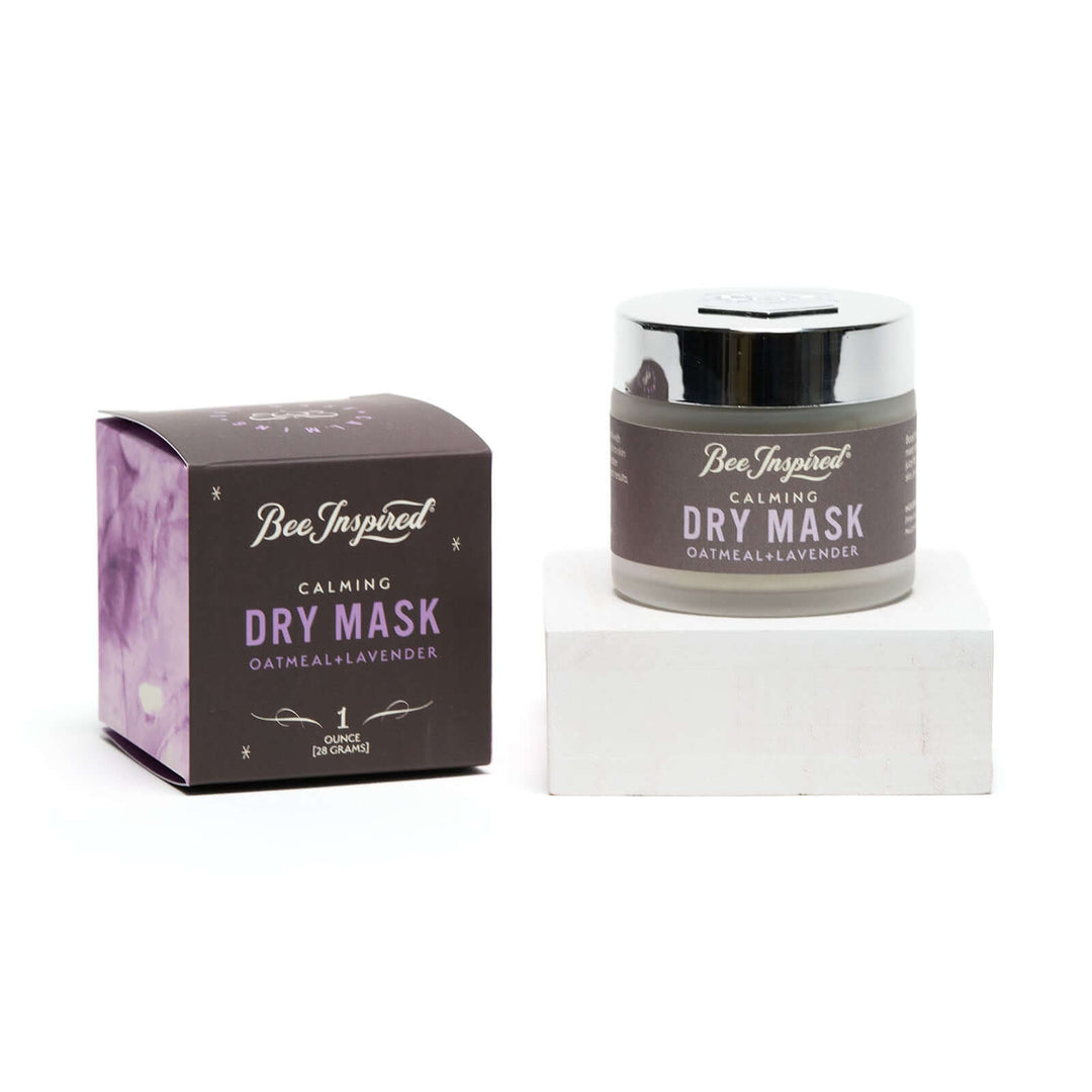 Calming dry mask and box on white