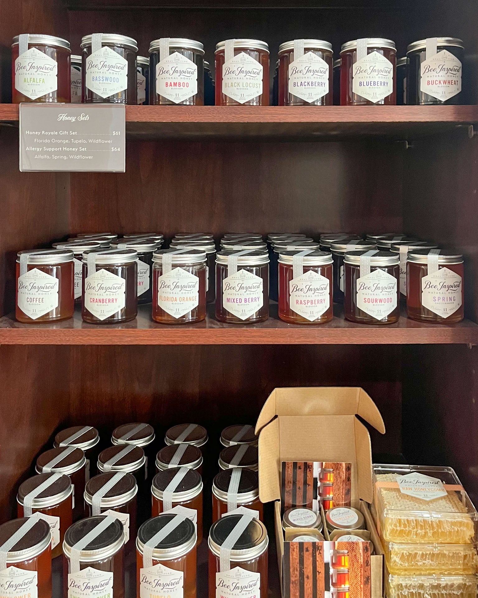 honey on shelves at bee inspired goods ellicott city retail store