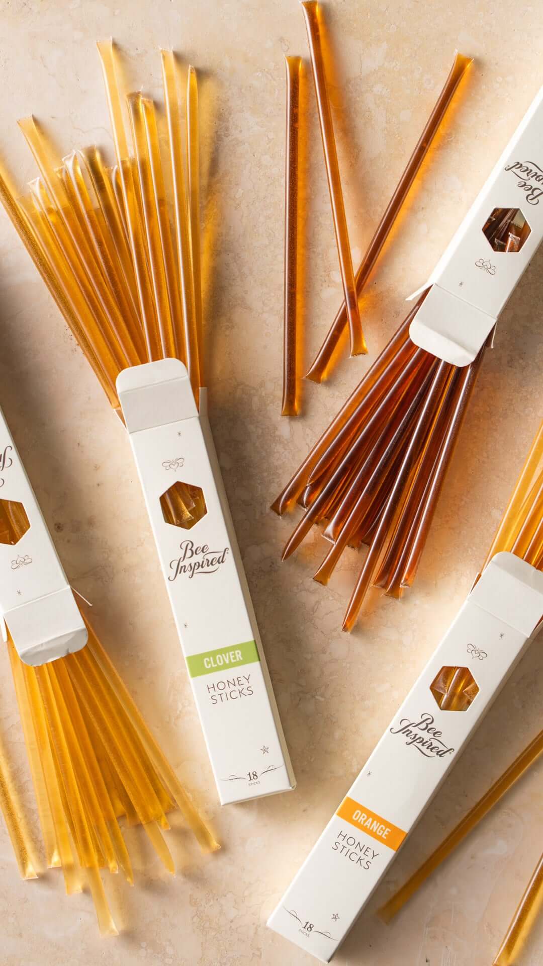 Boxes of varietal honey sticks