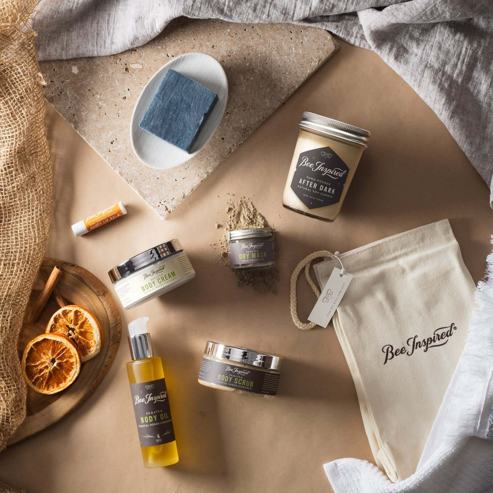 flatlay of products in King Bee Body Care kit