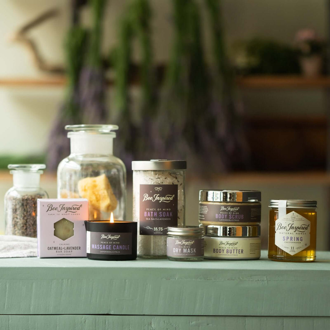 lavender experience set in front of lavender