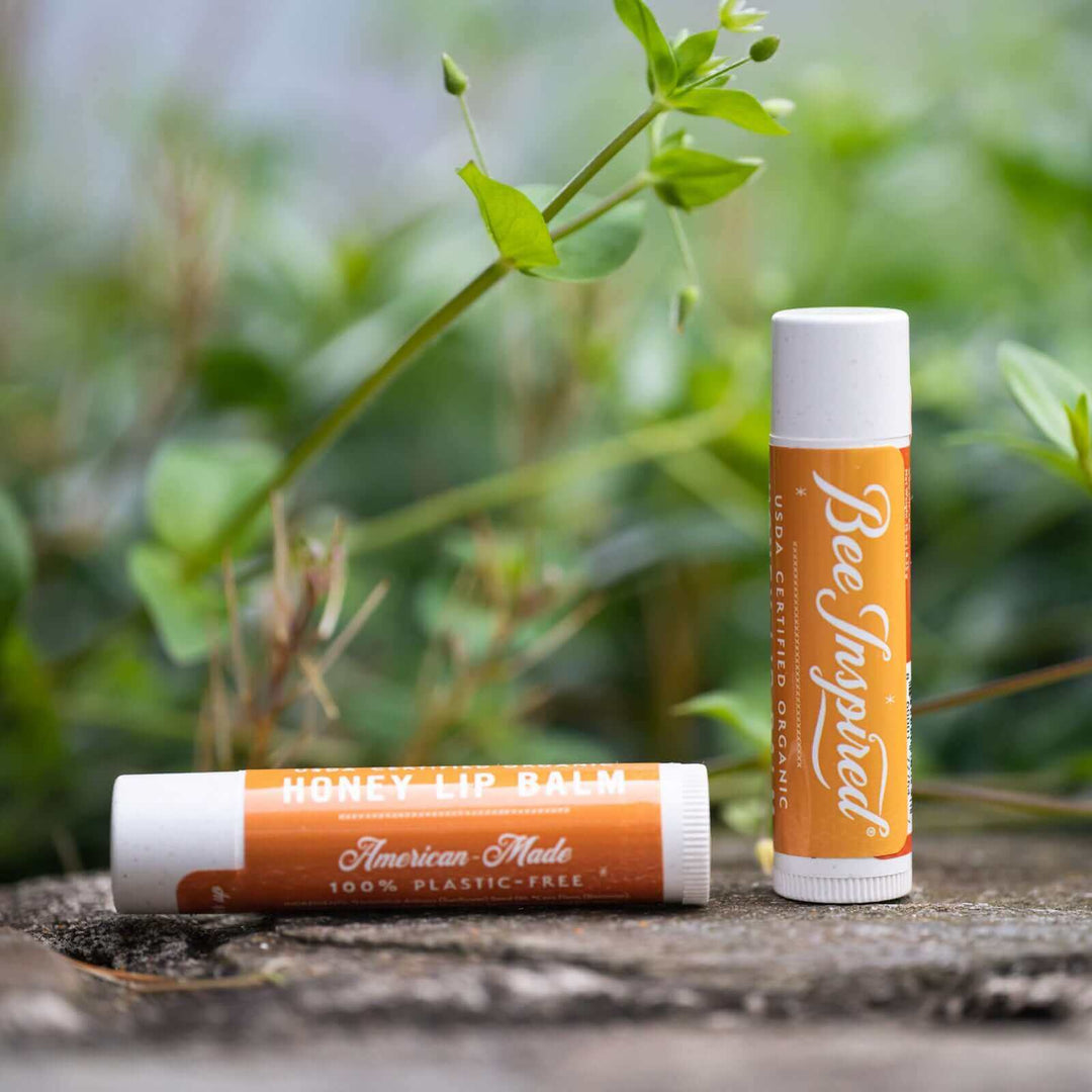 Honey lip balm on a rock