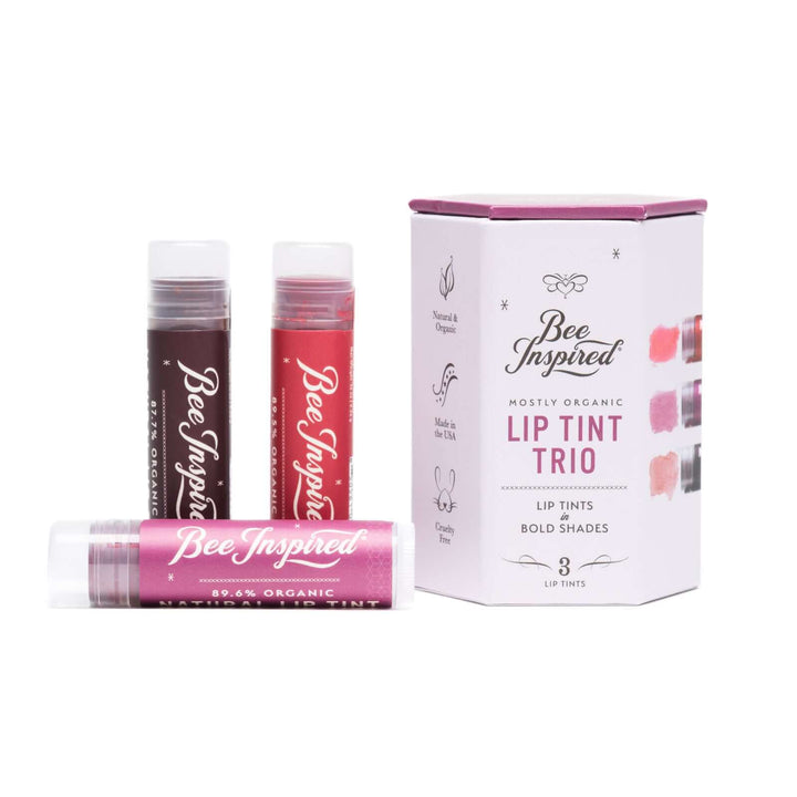 Bee Inspired Bold lip tint trio box with its three lip tints