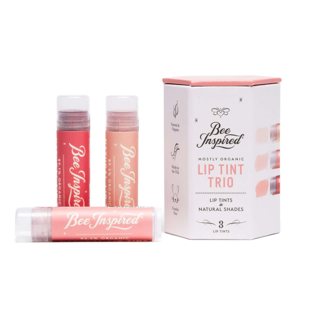 Bee Inspired Natural lip tint trio box with its three lip tints