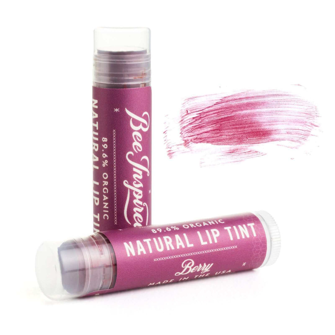Berry lip tint and color smear on white