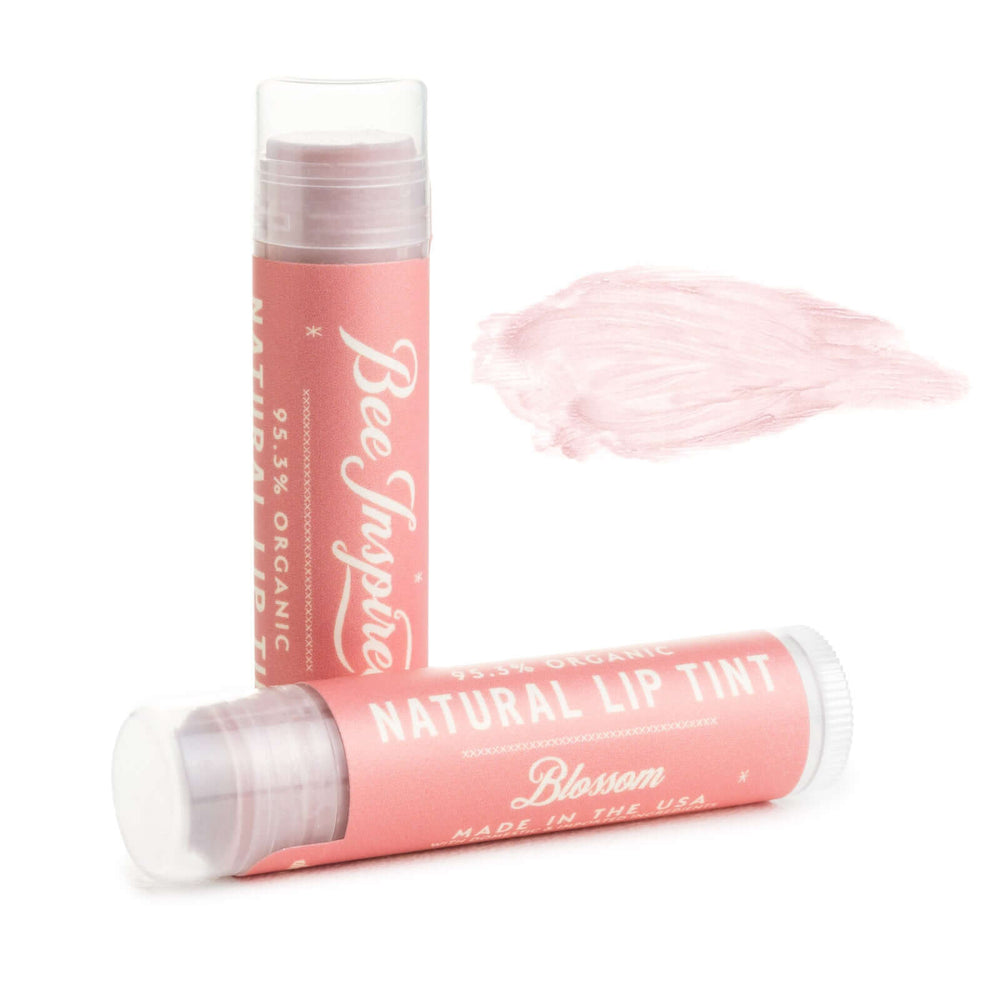 Blossom lip tint and color smear on white
