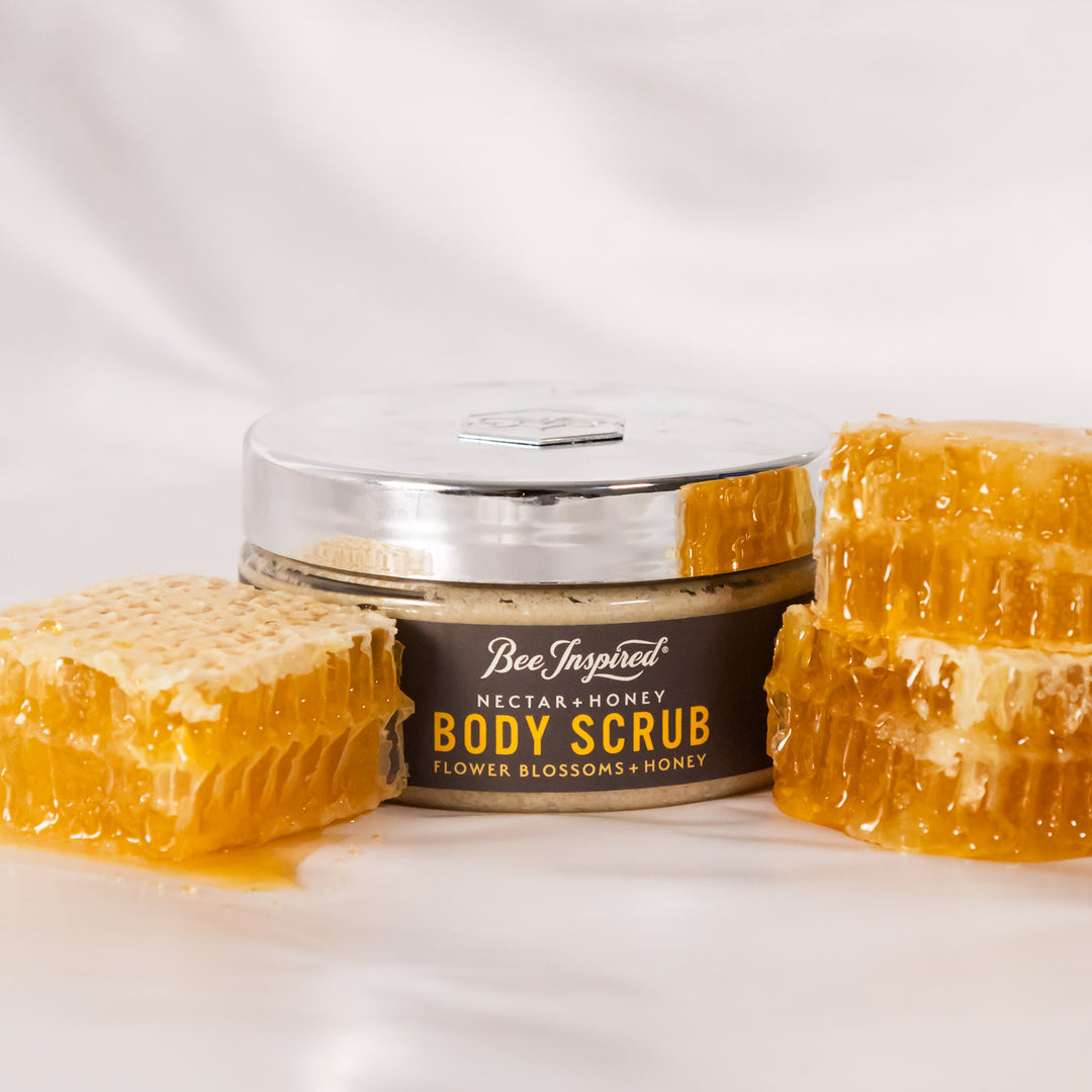nectar and honey body scrub with honeycomb