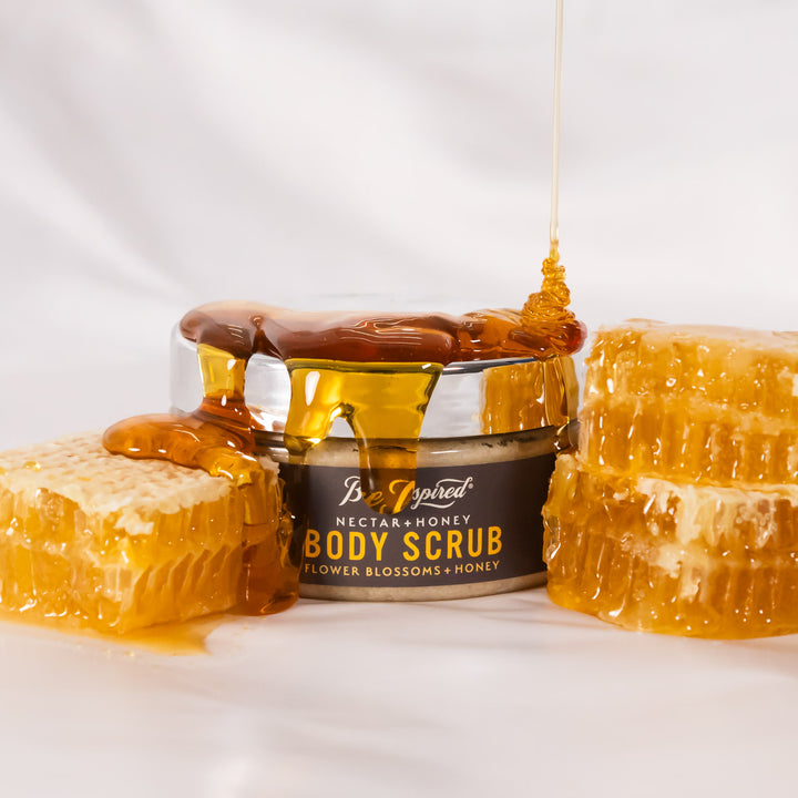 nectar and honey body scrub with honey and honeycomb