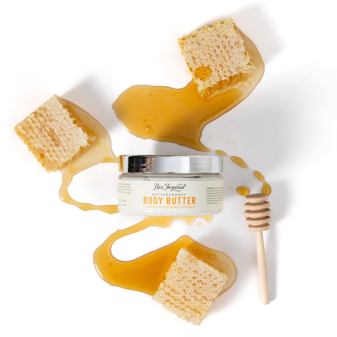 nectar and honey body butter with honey and honeycomb