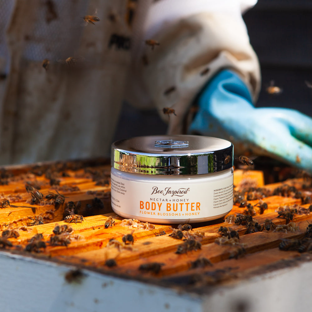 Nectar + Honey Body Butter on a beehive