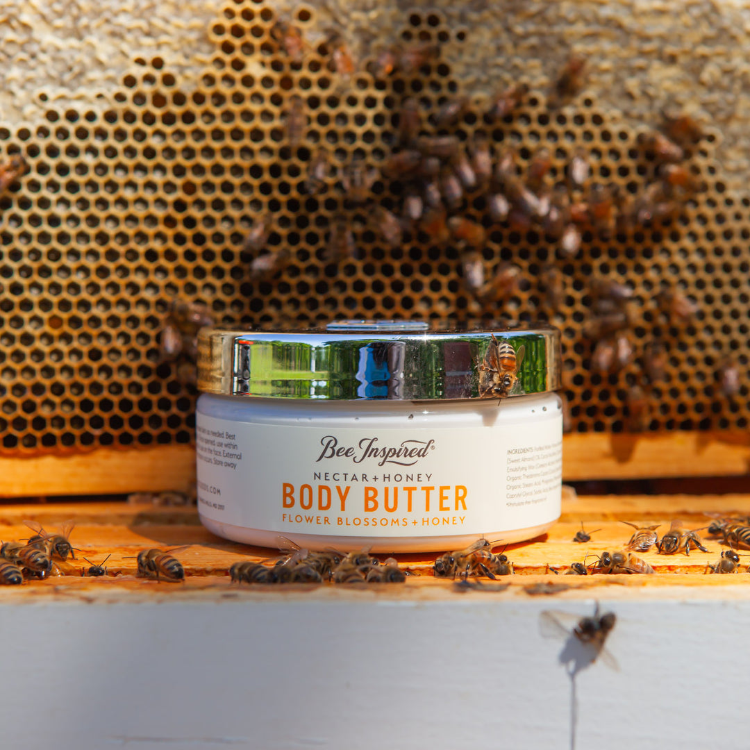 nectar + honey body butter on a beehive