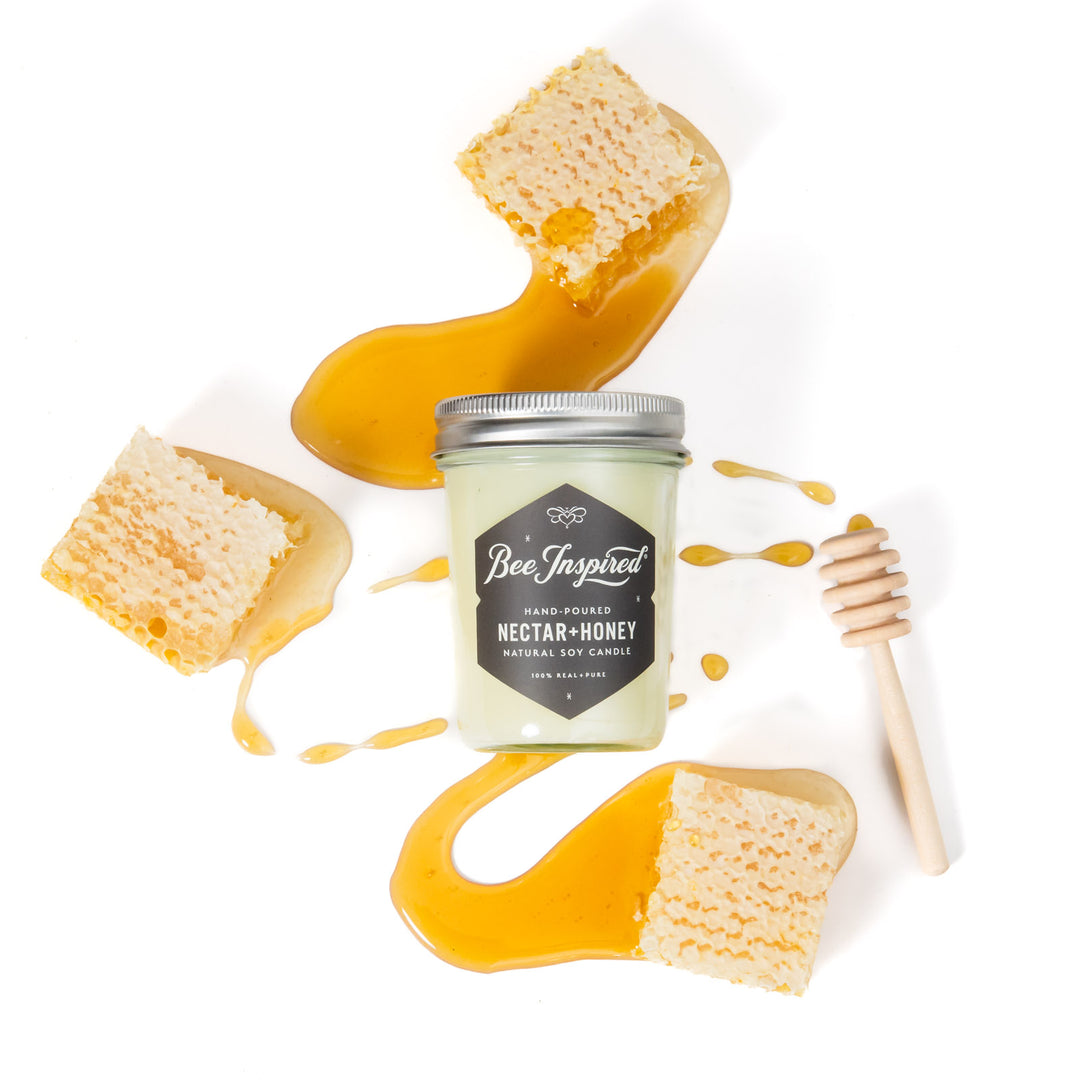 nectar and honey soy candle with honey and honeycomb