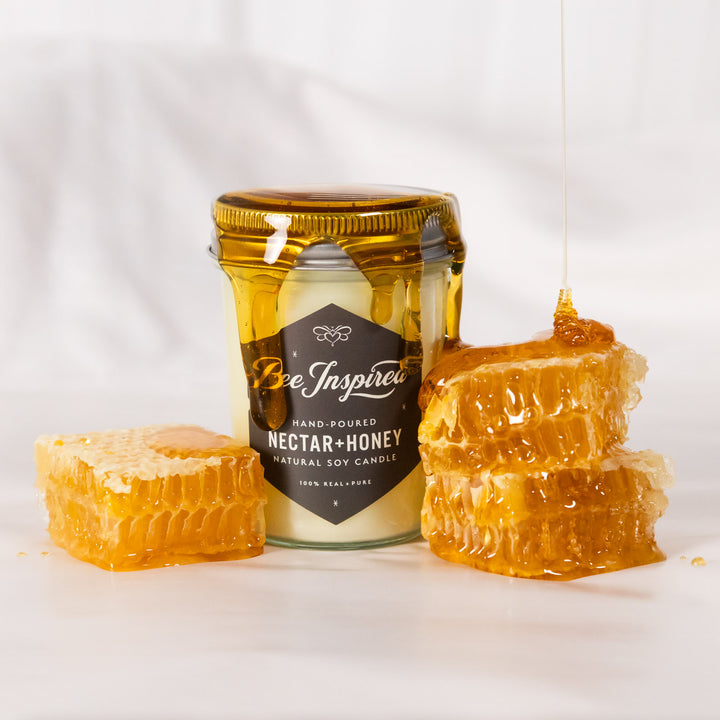 nectar and honey soy candle with honey and honeycomb