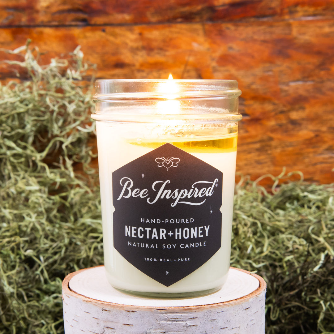 nectar and honey soy candle with moss