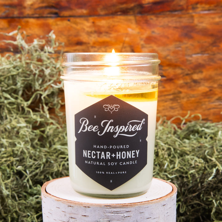 nectar and honey soy candle with moss