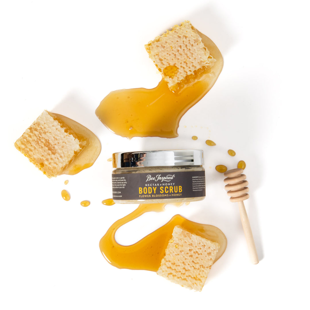 nectar and honey body scrub with honey and honeycomb