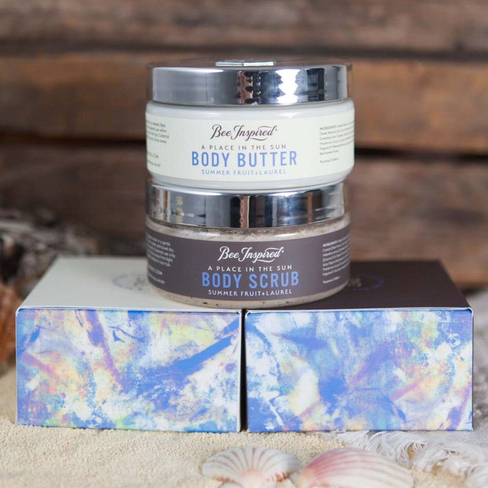 A Place in the Sun butter and scrub duo on boxes