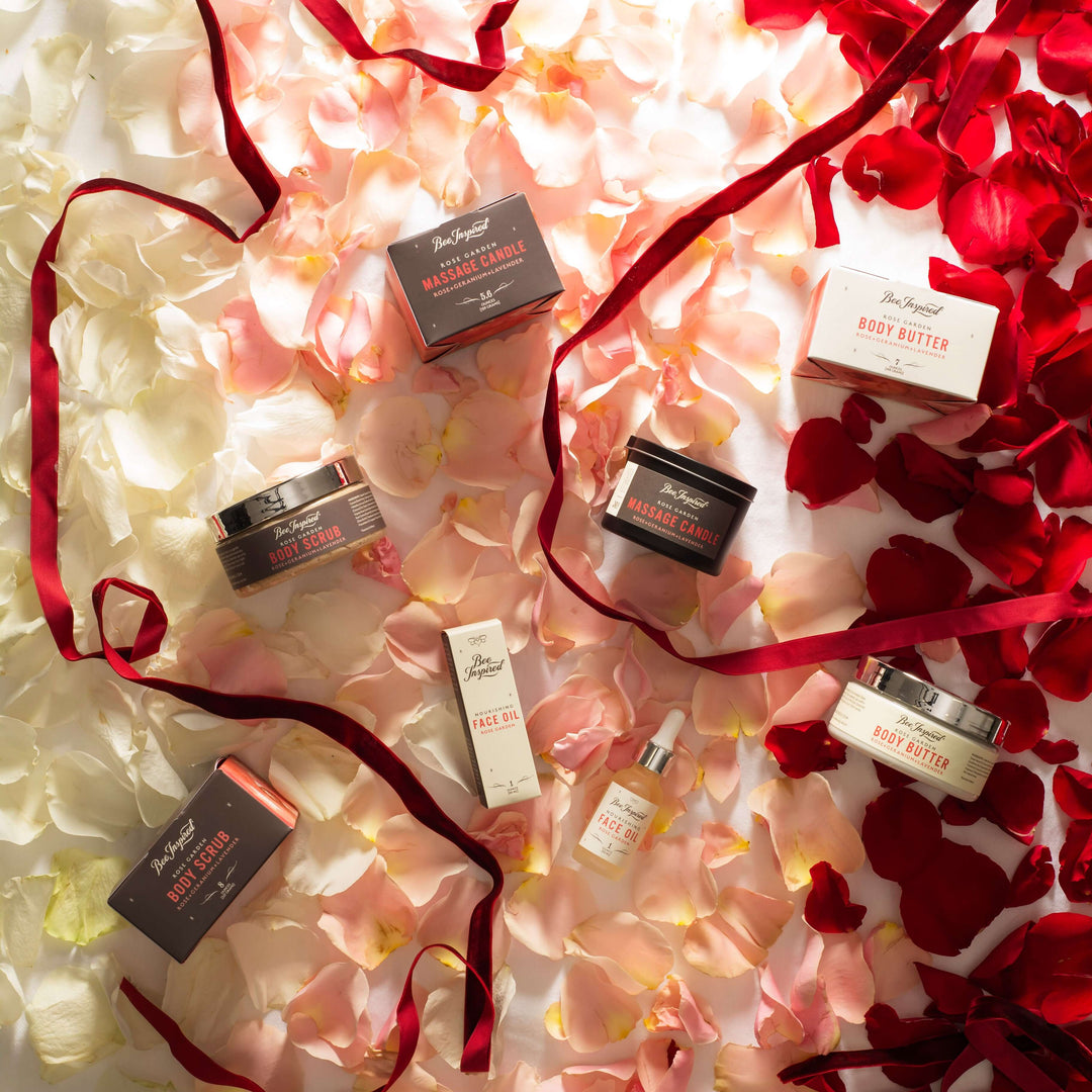 spring awakening set flat lay on rose petals