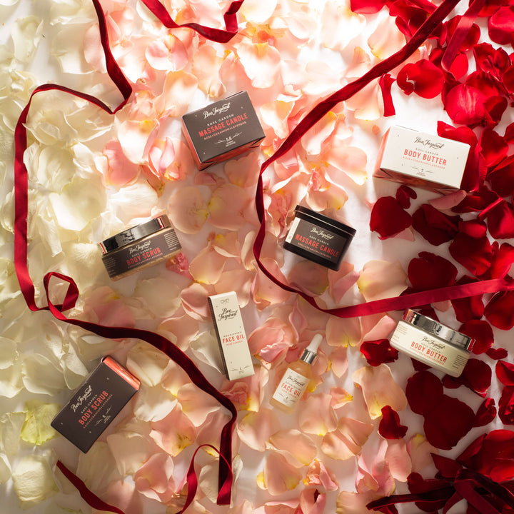 spring awakening set flat lay on rose petals