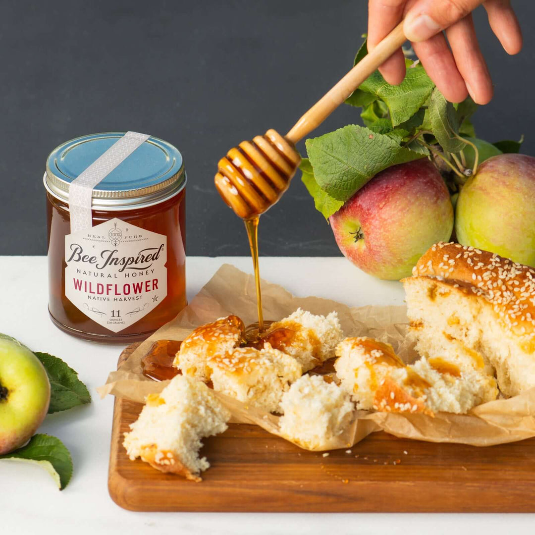 Wildflower honey drizzled over bread