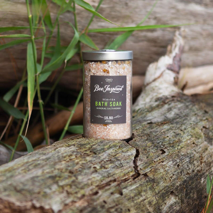 Sea+Tea bath soak on a log