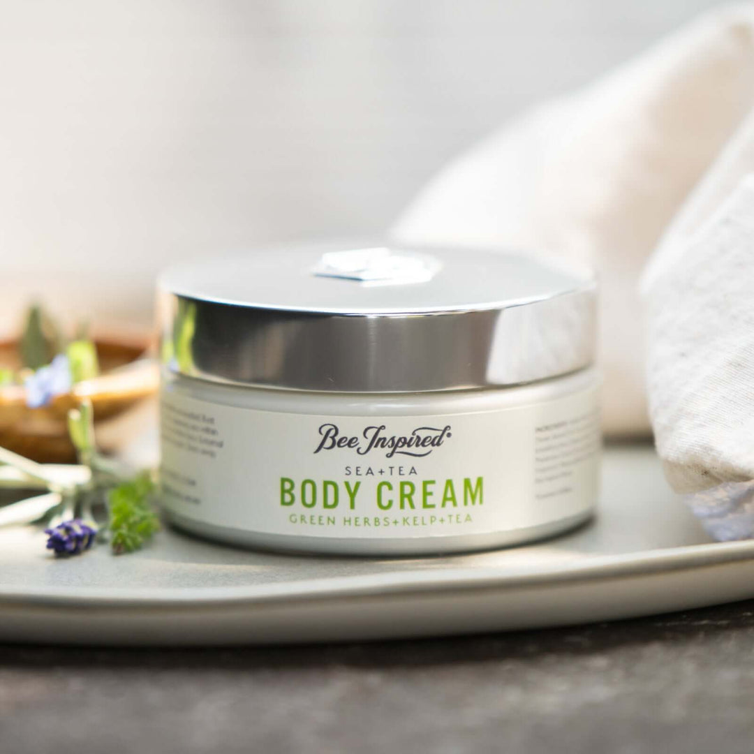 Sea+Tea body cream on a plate