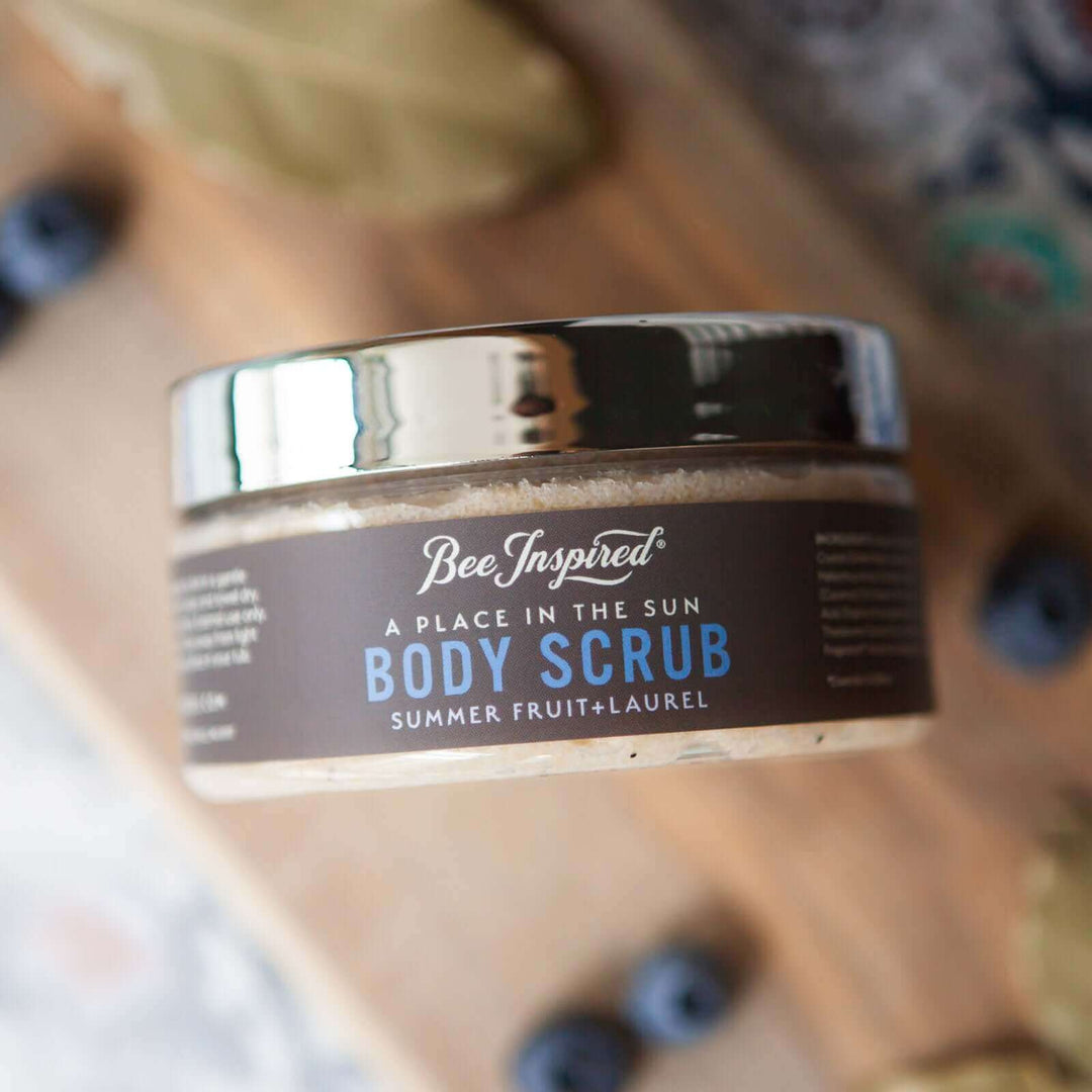 A Place in the Sun body scrub with fresh blueberries