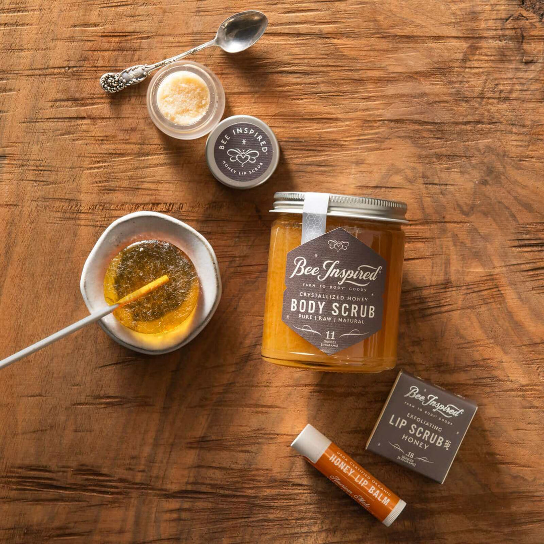 sustainable honey lovers bundle flat lay on wood