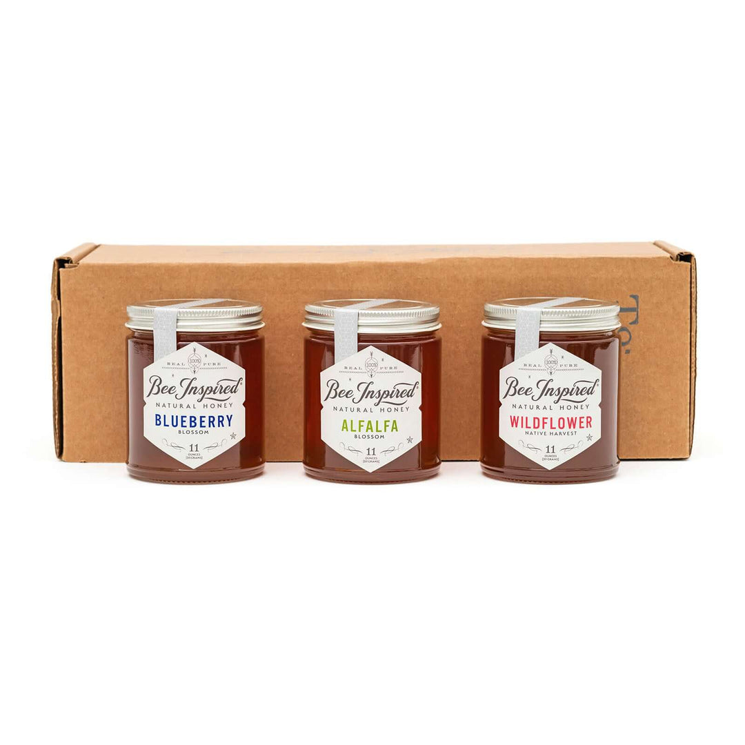 Allergy Support honey set and shipping box against white