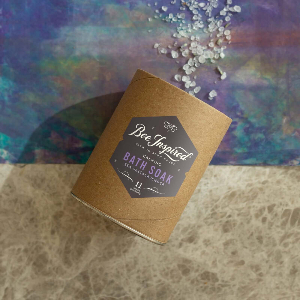 Calming bath soak on purple and blue art