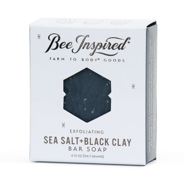 Sea Salt + Black Clay bar soap on white