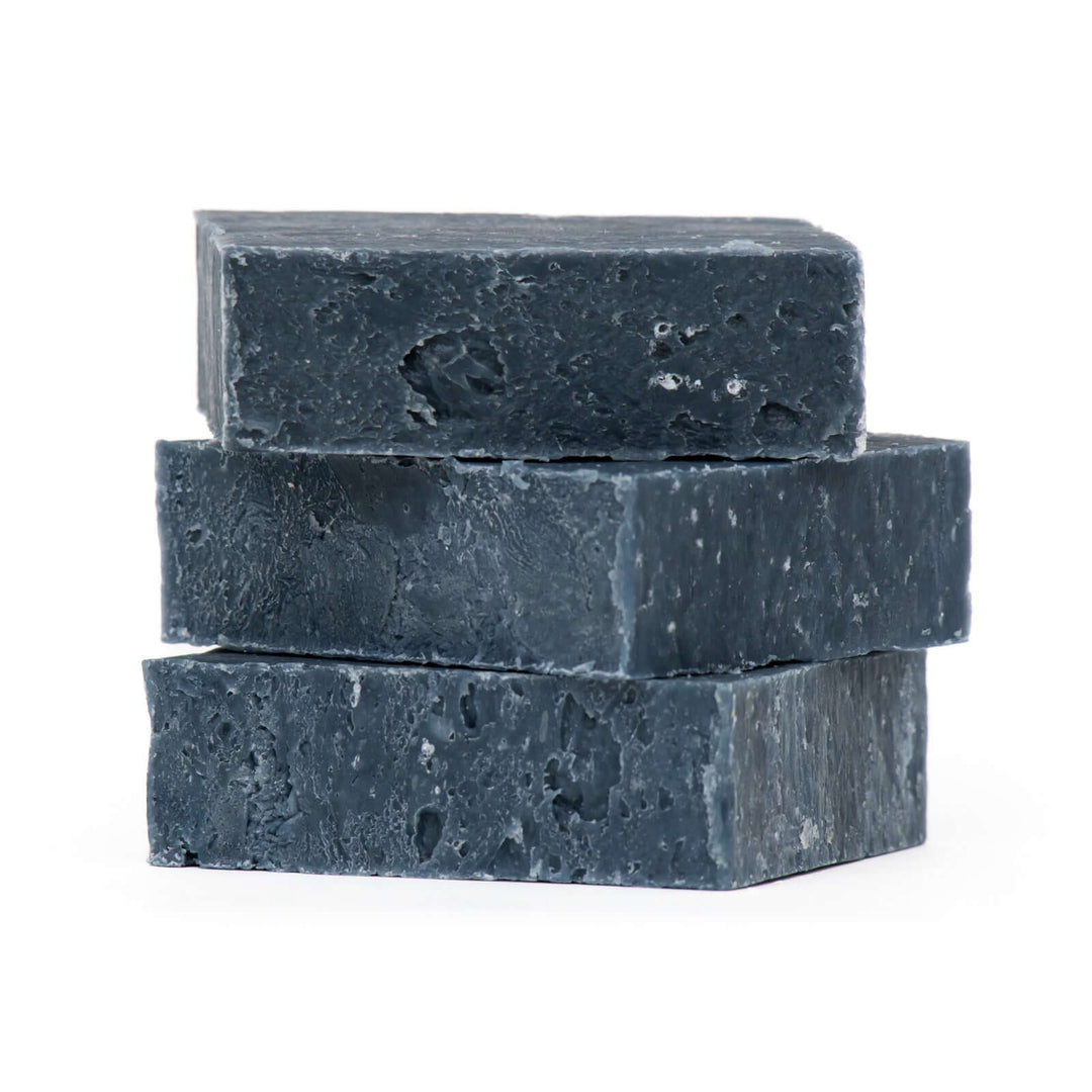Sea Salt + Black Clay bar soap stack on white
