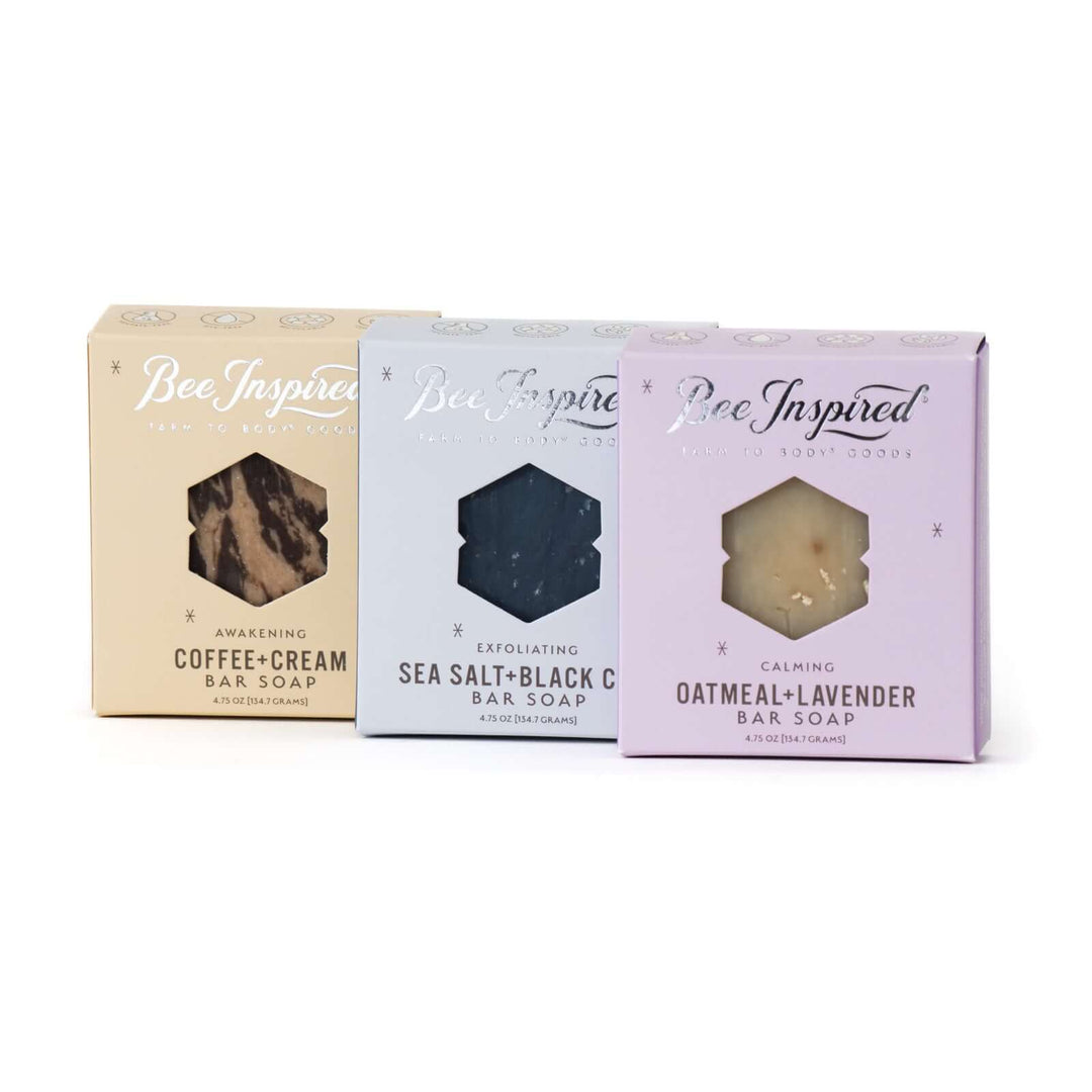 Soap trio in boxes on white