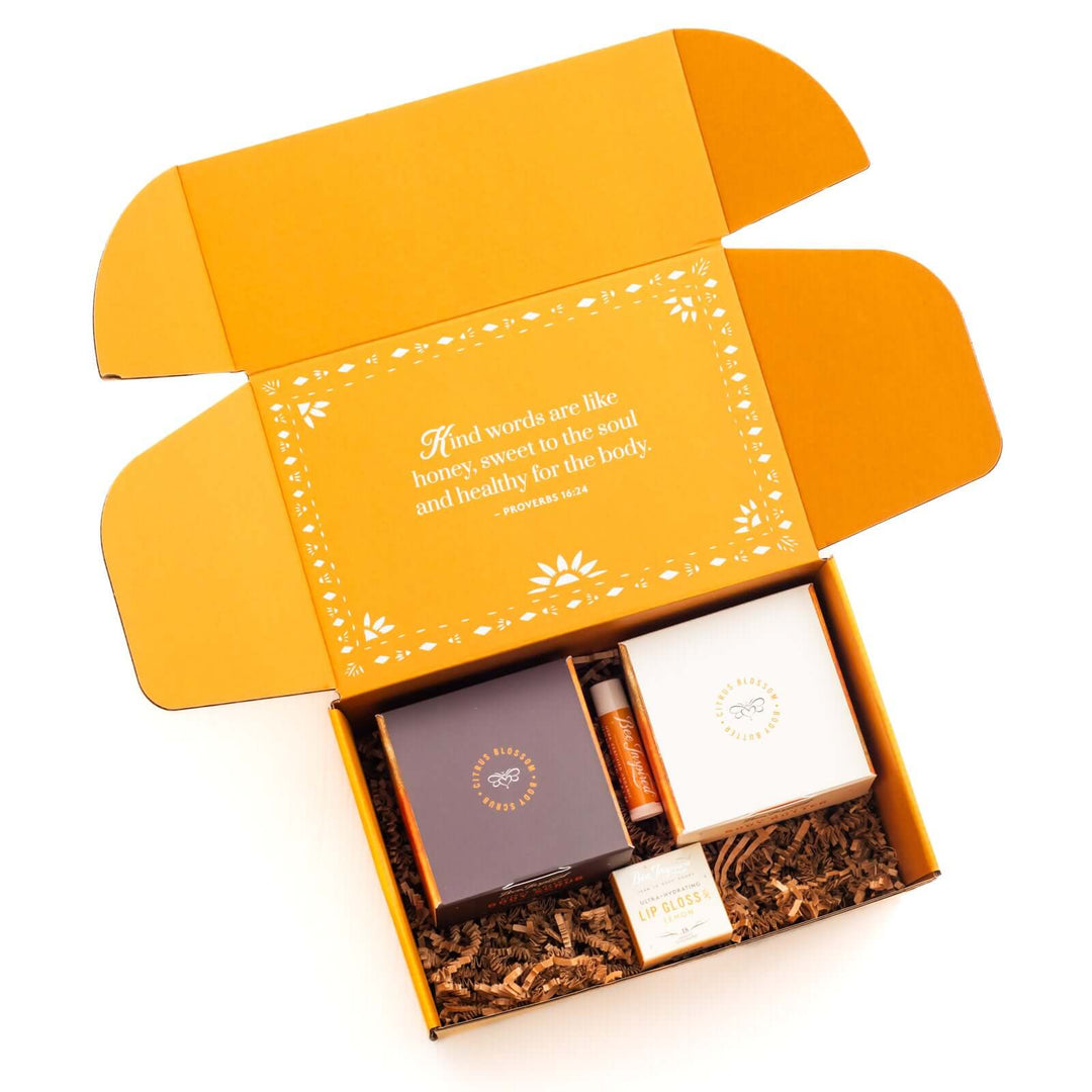Citrus and Honey body bundle in open box against white