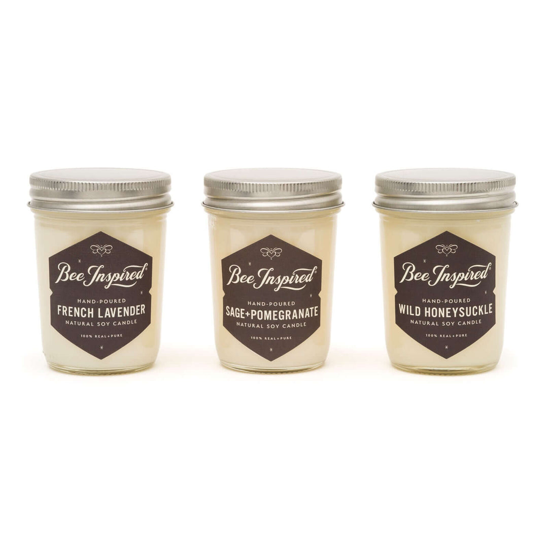 Garden jelly jar candle set on white