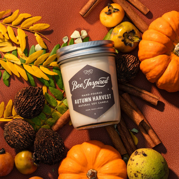 Autumn Harvest Candle with ingredients