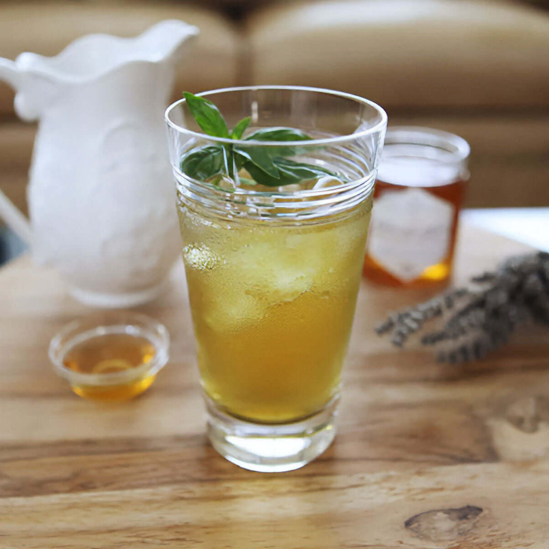 Glass of lavender chamomile iced tea