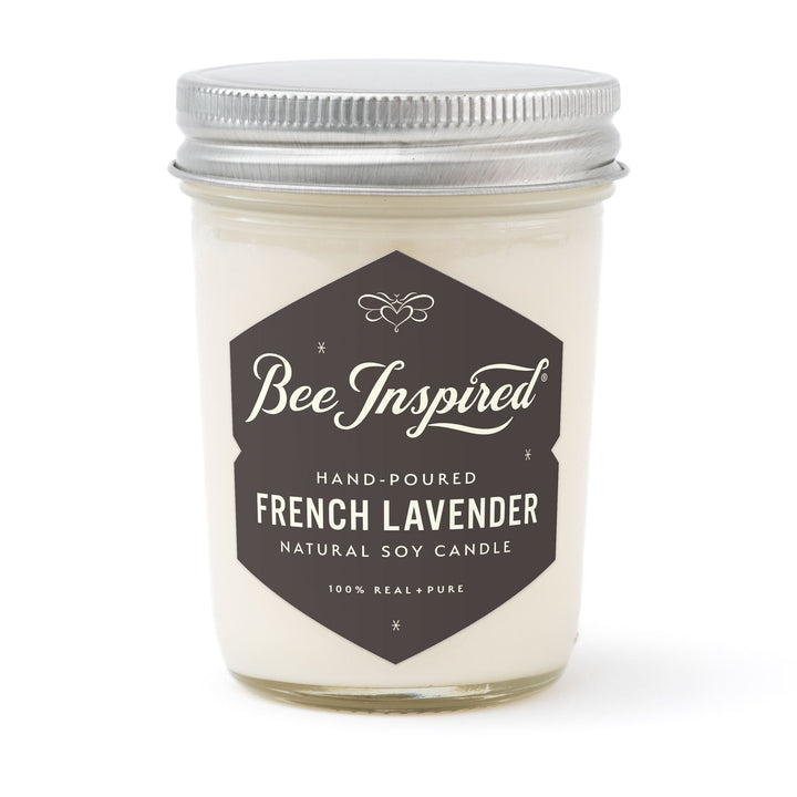 French lavender soy jelly jar candle on white