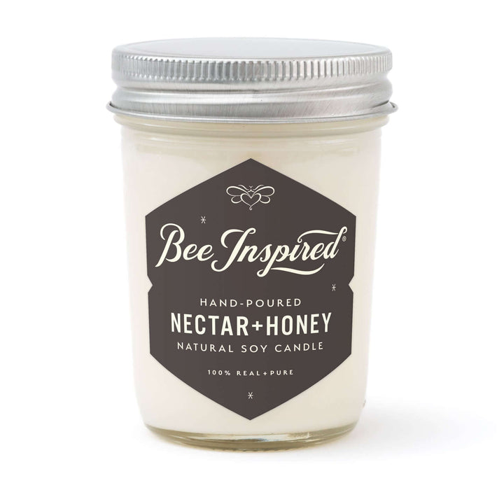 Nectar and Honey jelly jar candle on white