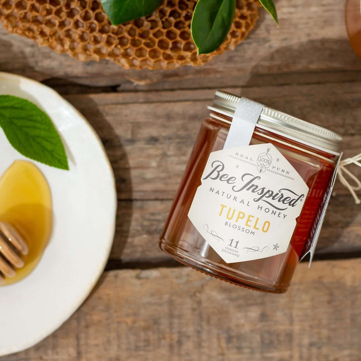 Tupelo honey next to honeycomb