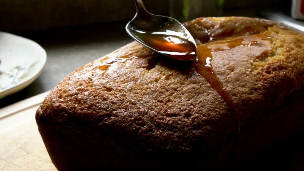 Lavender Honey Lemon Cake with spoon