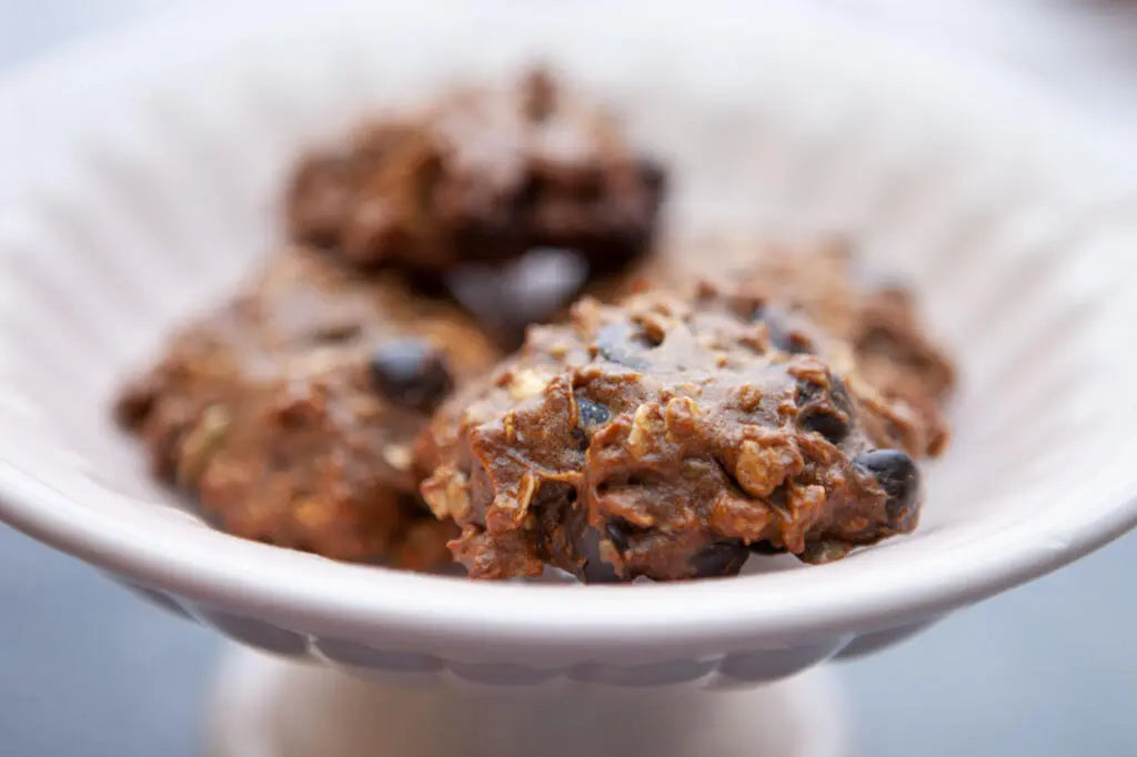 vegan oatmeal chocolate chip cookies on a platter