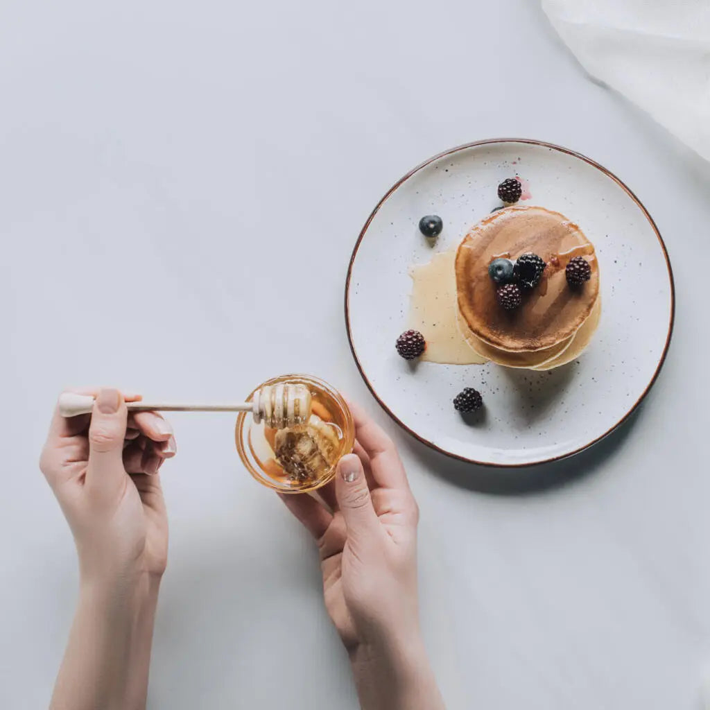 Blackberry Pancakes with Honey